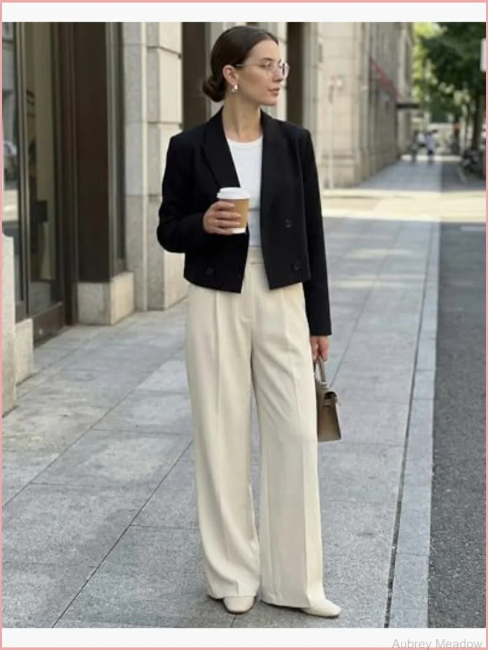 Double Breasted Cropped Blazer Jacket - Notched Lapel Long Sleeve Casual Office